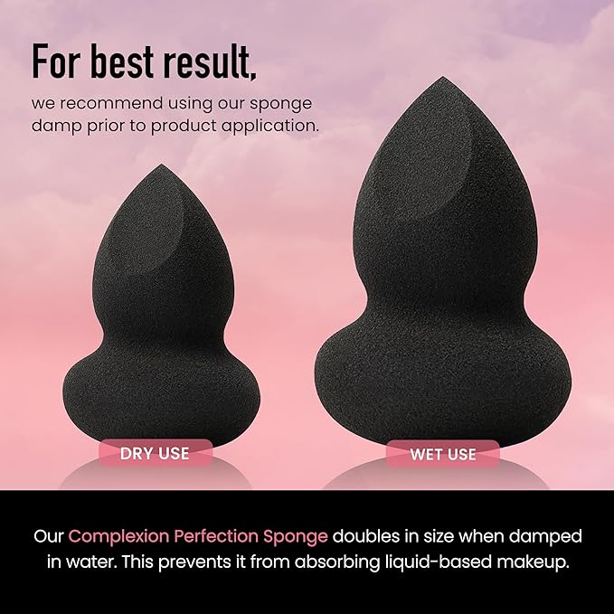Frankie Rose Cosmetics Complexion Perfection Sponge | Latex-Free Foam & Vegan Makeup Sponge For Foundation, Concealer & Powders | Offers Medium to Full Coverage | Black Makeup Sponge