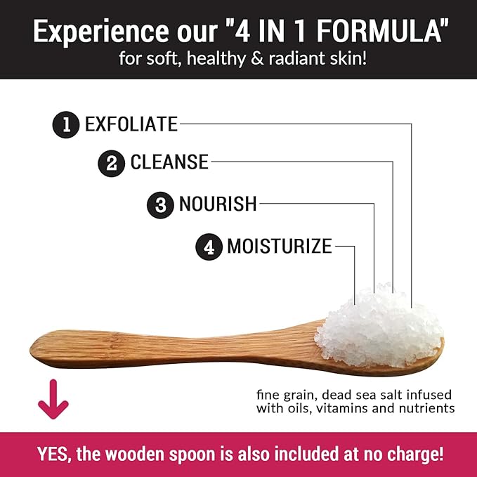 pureSCRUBS Premium Eucalyptus Body Scrub Set - Large 16oz Dead Sea Salt Body Scrub With Infused Essential Oils & Nutrients, Includes Wooden Spoon, Loofah & Oatmeal Exfoliating Bar Soap