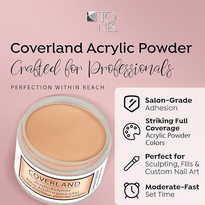 Tones Coverland Acrylic Nail Powder "Fresh Belini" - Limited Edition Acrylic Powder for Nail Design, Sculpting, and Masking Nail Bed Imperfections - Professional Acrylic Nail Supplies - (1.5 Oz)