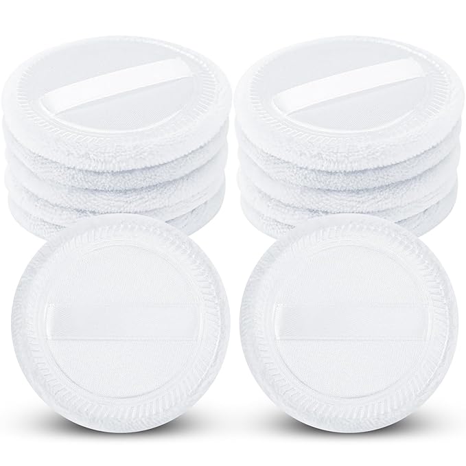 Senkary 12 Pieces Powder Puffs Cotton Round Makeup Pads Soft Face Compact Puffs for Loose Setting Pressed Powder, 2.36 Inch (White)