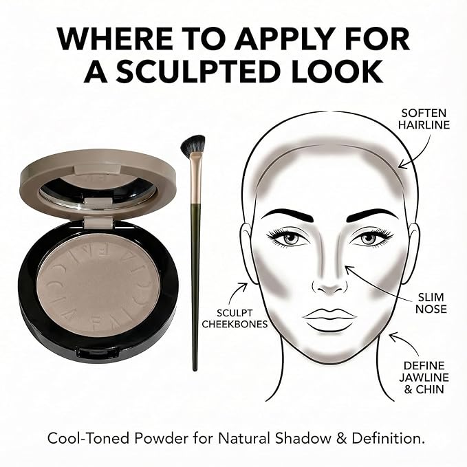 Cool-Toned Grey Contour Powder Palette with Mirror & Makeup Brush Set – Long-Lasting Taupe Matte Finishing for Fair Pale Skin, Multi-Purpose Nose & Face Sculpting Kit, Travel-Friendly Compact