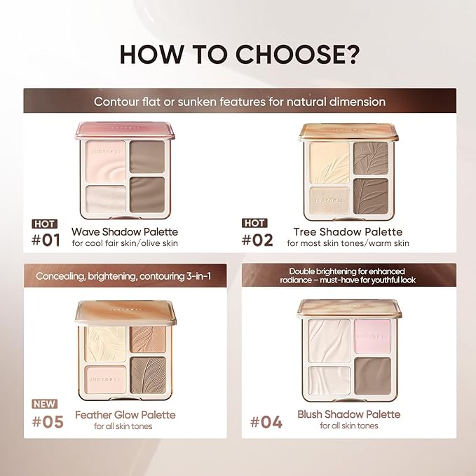 JUDYDOLL Highlight & Contour Palette, All-in-One Matte Highlighter Contour Compact, stocking stuffers, Blendable Face Makeup for Cool and Olive Skin Tone (01 Wave Shadow Palette)