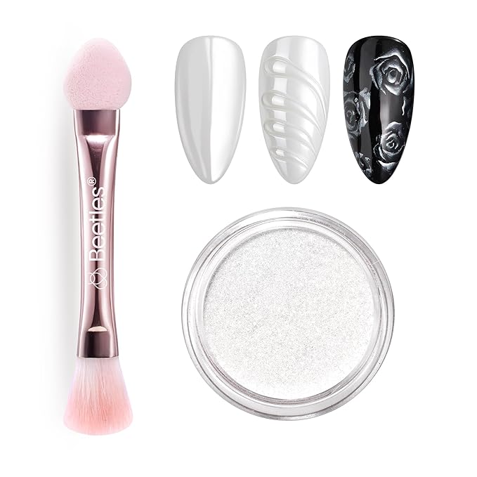 Beetles White Chrome Nail Powder Pearl Mirror Effect Cromer Nail Powder for Gel Nails Glitter Manicure Gel Polish Holographic Pigment Nails Art Design Gifts for Women