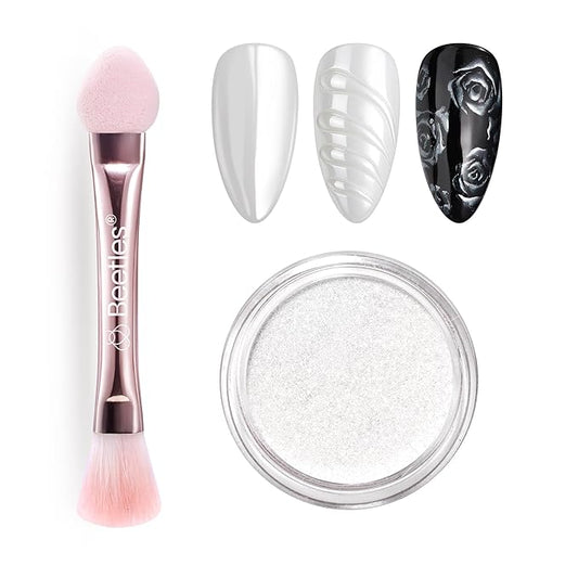 Beetles White Chrome Nail Powder Pearl Mirror Effect Cromer Nail Powder for Gel Nails Glitter Manicure Gel Polish Holographic Pigment Nails Art Design Gifts for Women