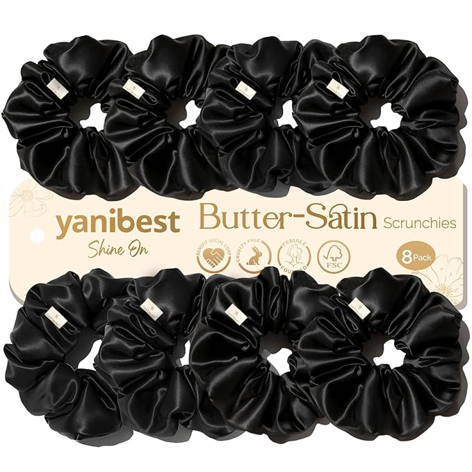 Yanibest 8 Pcs Satin Scrunchies - Silk Scrunchies Ponytail Holders,Soft Satin Hair Ties No Damage,Hair Accessories for Women