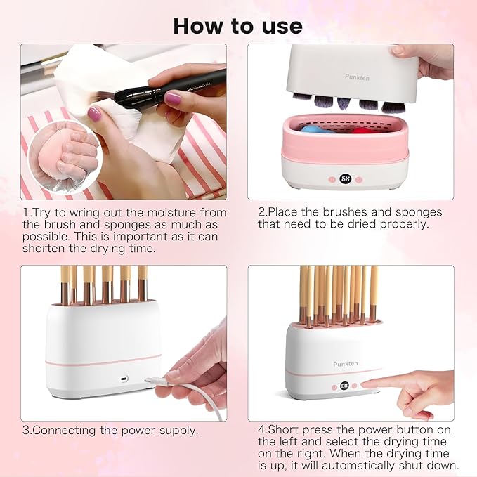 Makeup Brush And Sponges Dryer Machine, Drying 12pcs Makeup Brushes,2pcs Sponges Or Powder Puff AT The Same Time,Baked Slowly At Constant Temperature Without Hurting The Bristles,USB Charge(Type-C)