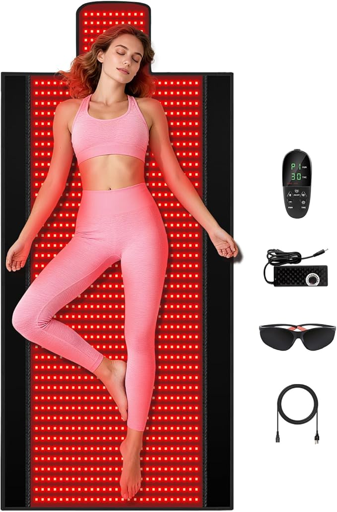 Full Body Red Light Therapy Mat, 2in1 LEDs (660nm& 850nm) Red Light Therapy Blanket, Premium Material, Adjustable Timer & Intensity (1370 LEDs)