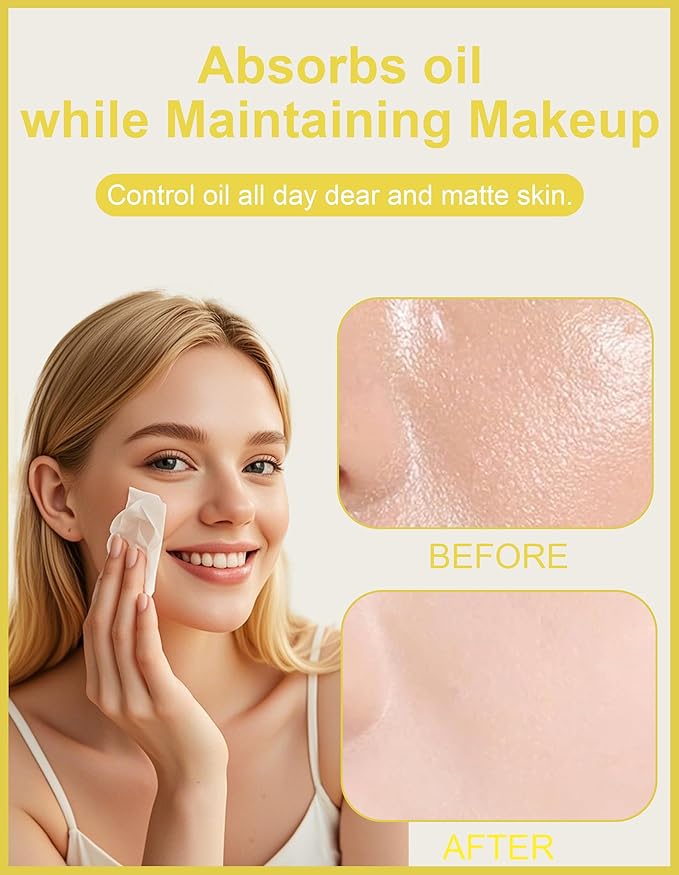 Okerker Chamomile Oil Blotting Paper - 200 Sheets w/Mirror, Puff & Refills, Absorbs Excess Face Oil, Controls Shine, Saves Makeup, The On-the-Go Essential for a Flawless, Matte Finish All Day