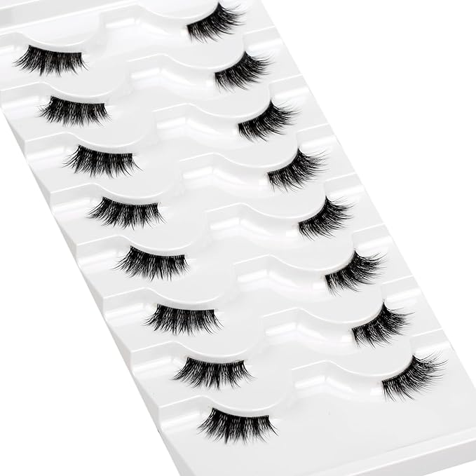 Half Lashes for Nude Makeup Fake Eyelashes Strips Natural Volume 8 Pairs Pack 3/4 Short Band Wispy Fairy Lashes Cat Eye Look Short Small Asian Accent Lash Wispies Faux Mink False Eyelash Extensions