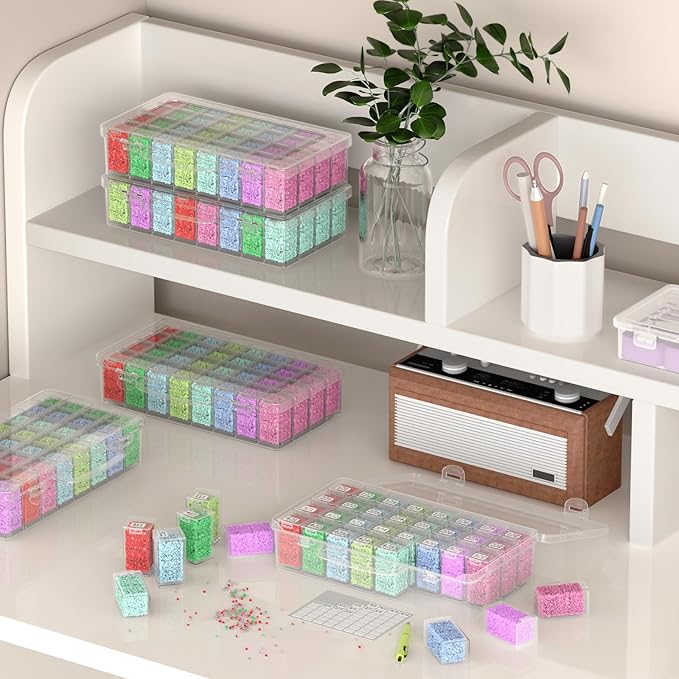 VANSUNS 32-Grid Diamond Painting Storage Container, Transparent Square Diamond Art Storage Case, Suitable for Beads, Crafts, Nail Art, DIY ﻿