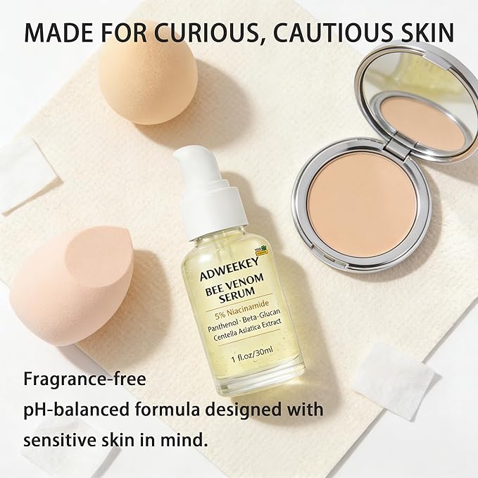 Bee Venom Serum for Face with 5% Niacinamide, Panthenol & Centella – Firming Hydrating Fragrance-Free Serum for Fine Lines, Sensitive Skin, 30 mL / 1.0 fl oz