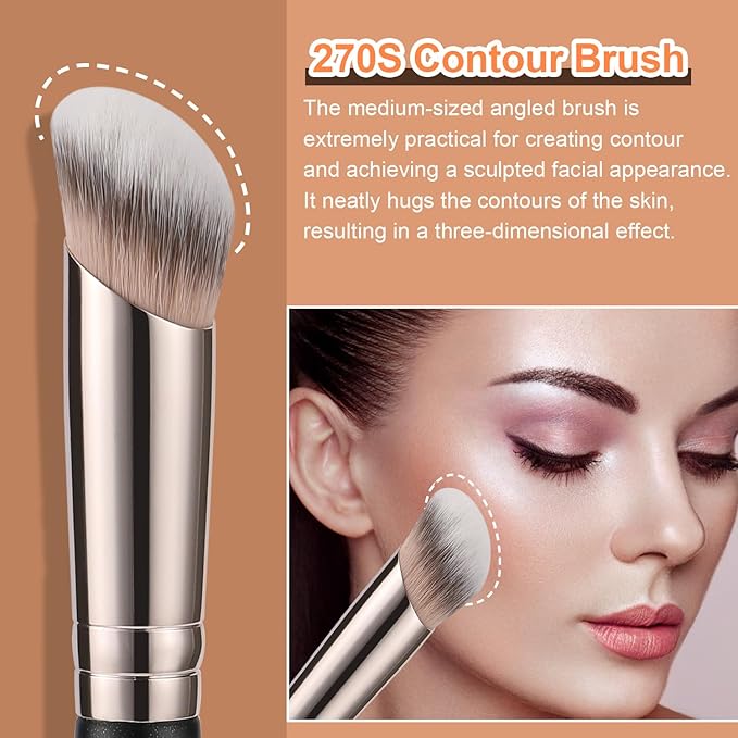 TEOYALL Under Eye Concealer Brush, Angled Contour Brush Synthetic Kabuki Brush for Concealing Blending Setting Buffing with Liquid, Cream and Powder Cosmetic (270S)