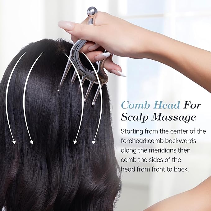 Gua Sha Tool with Handle,5in1 Scalp Massage Tool for Head&Face&Body, Protable Scalp Comb Guasha Tool for Deep Relaxation and Relieving Fatigue & Pain, Acupressure and Trigger Point Tool for SPA