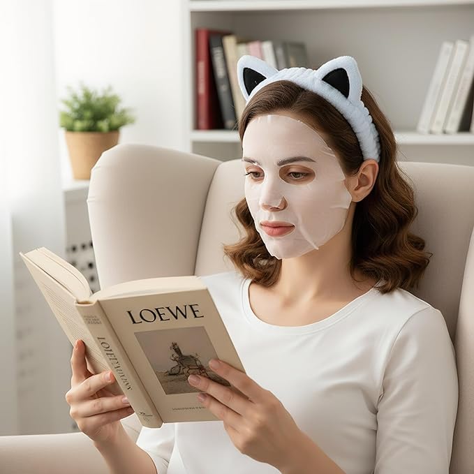 2 Pcs Cat Ears Headband, Cute Spa Headbands for Washing Face Skincare Makeup Headbands for Women Girls Trendy Stuff Present Soft Coral Fleece Hair Accessories(Light Blue + Pink)