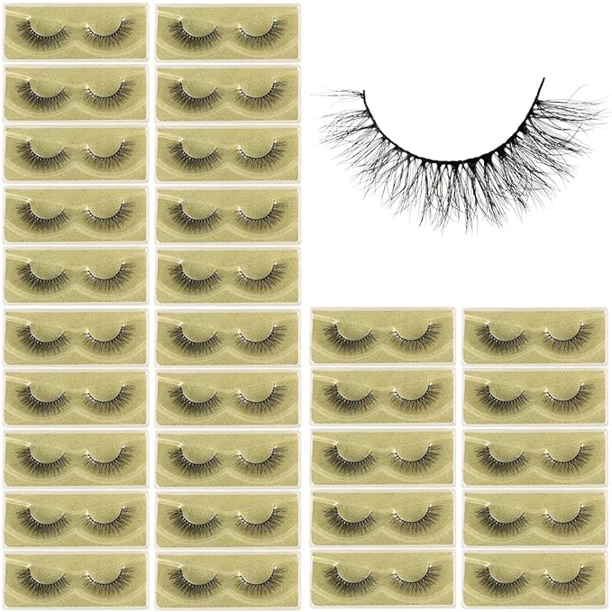 Lashes Mink Bulk 30 Pair Wholesale Lashes 5D Fluffy Eyelashes Wholesale Faux Mink Eyelashes Natural Medium Length Fake Lash with Portable Pack (Semi-Full 30 Pairs)
