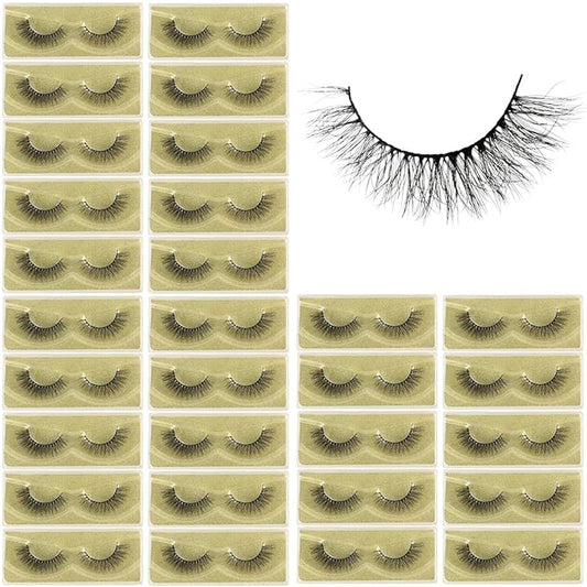Lashes Mink Bulk 30 Pair Wholesale Lashes 5D Fluffy Eyelashes Wholesale Faux Mink Eyelashes Natural Medium Length Fake Lash with Portable Pack (Semi-Full 30 Pairs)