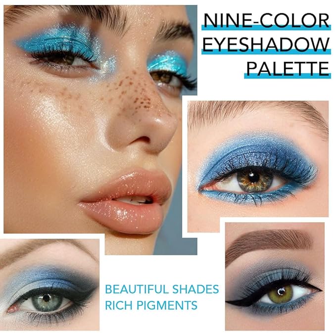 AMY'S DIARY Blue Eyeshadow Palette Eye shadow Makeup,Navy Blue Eyeshadow Shiny Sparkle Shimmer Glitter Eyeshadow Waterproof Pallete,royal blue Glitter Blue Eye Make Up