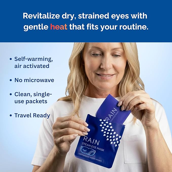 Rain Self Heating Steam Eye Mask for Dry Eyes - Warming Eye Compress with Moist Heat Therapy - Disposable Hot Compress Relief for Stye Treatment, Eye Fatigue & Dry Eye Relief (20 Pack)