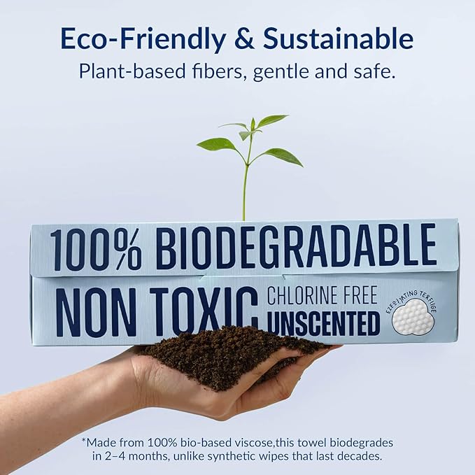 Clean XL Disposable Face Towels 11.8"×7.8", 100% Biobased Biodegradable Viscose, Ultra Soft & Hygienic Facial Towelettes for Makeup Removal and Skincare, Safe for All Skin Types, 180 Count, 3 Packs