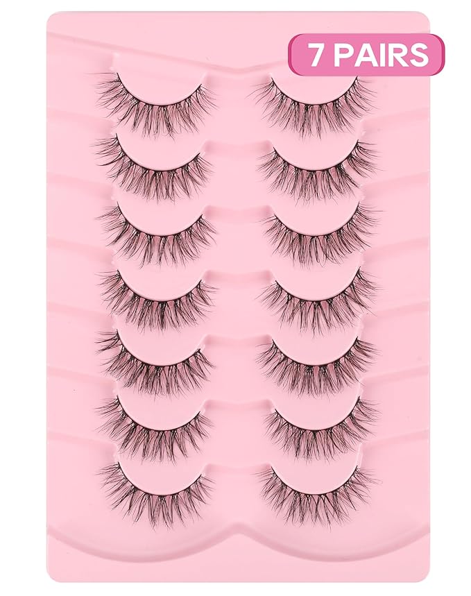 Wispy Strip Lashes Natural Look C Curl Volume False Eyelashes Short Mink Lashes 3D Classic Fake Lashes Small Fairy Eye Lashes Pack 15mm 83-SHE CUTE