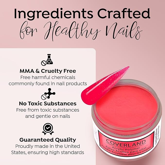 Tones Coverland Acrylic Nail Powder "Neon Coral" - Limited Edition Acrylic Powder for Nail Design, Sculpting, and Masking Nail Bed Imperfections - Professional Acrylic Nail Supplies - (1.5 Oz)