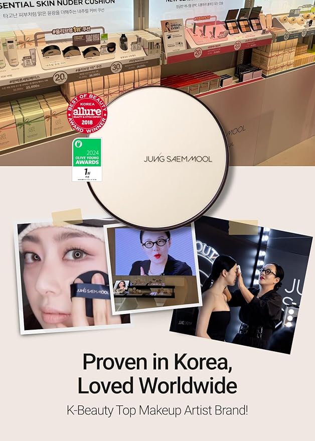 JUNG SAEM MOOL [ SPF ] Essential Skin Nuder Cushion (13 Fair) | Refill Included (0.98 Fl Oz) | SPF50 Broad Spectrum | Natural Finish | Makeup Artist Brand