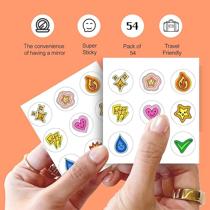 Acne Pimple Patches for Face 54 Count with Mirror Case for Day & Night Use - Hydrocolloid Pimple Pads, Emoji-Themed Blemish Dots, Clear Skin Treatment (Shape)