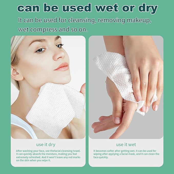 Hanging Disposable Face Towels, 4 Packs (640 Count) - Wall Mount Design for Easy Dispensing, Extra Soft & Absorbent Dry Wipes for Face, 8x8 Inch Facial Cleansing Cloths for Makeup Removal