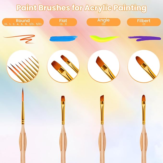Hnncugty Miniature Paint Brushes Set 12pcs, Paint Brushes for Acrylic Painting, Art Supplies for Oil, Watercolor Detailing Models Rock Body Face Nail Drawing Artist Gifts, Triangular Handles Wood