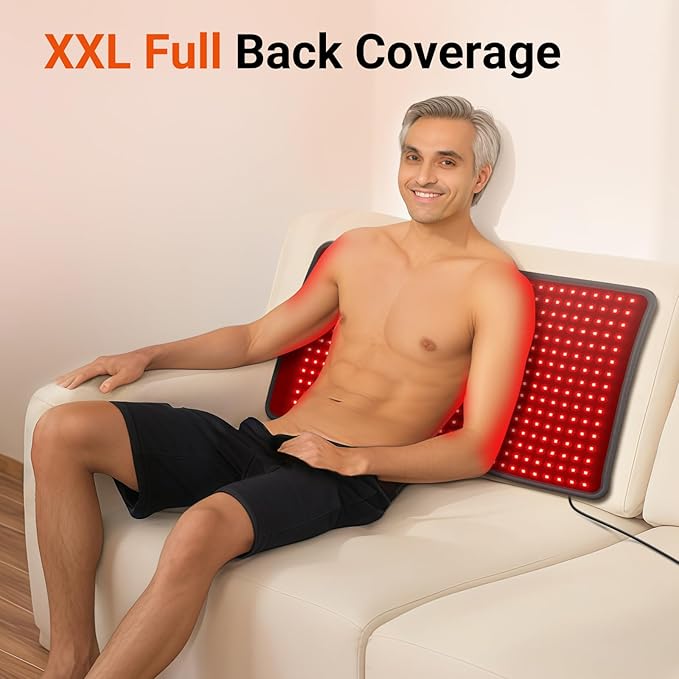 Comfytemp 33'' x 17'' Red Light Therapy Mat for Body, 480 LEDs FSA Eligible HSA Near Infrared Light Therapy Pad, 660nm & 850nm Light Blanket for Back Belly Knee Joints Muscle, 65W