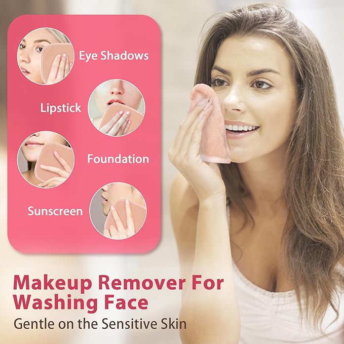 Natwag Makeup Remover Cloth, 6" x 6" Make Up Towels Reusable Face Cloth for Washing Face, 12 Pack Makeup Remover Pads Microfiber Face Washcloth with Mesh Bag, Beige