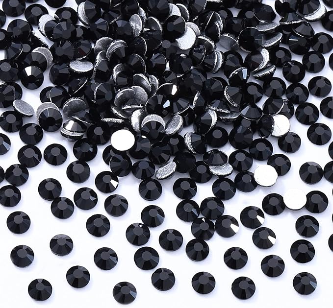 Meibite Black Flatback Rhinestones, Glass Rhinestones for Nail Art and Craft, Glue Fix, Loose Crystal Gemstones(Black, SS4, 2880pcs, 1.5-1.7mm)