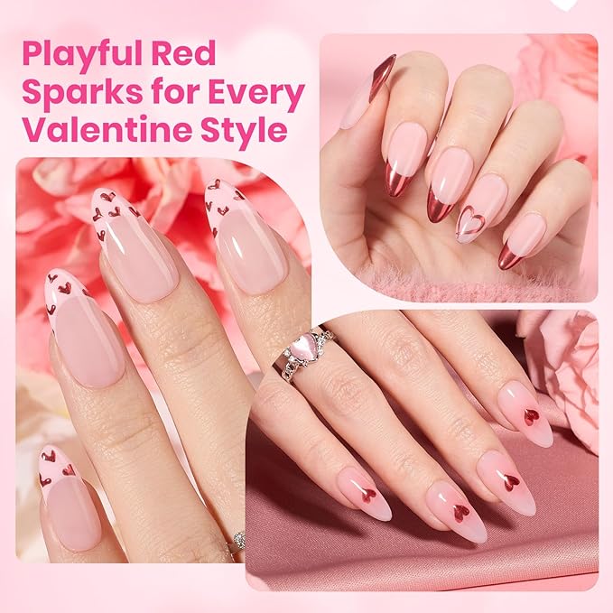 Beetles Red Chrome Nail Powder Mirror Effect Chrome Powder for Nails Metallic Red Gel Polish Nail Art DIY Decoration Valentine's Day Gifts for Women