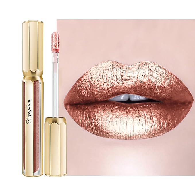 Depuplum Nude Lipsticks for Women Metallic Lipstick Long Lasting Non Stick Cup Lip Gloss, Shimmer Lightweight Hydrating Full Coverage Lip Color, DP117 Coconut