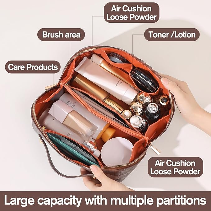 Makeup Bag, Travel Toiletry Bag for Women, Large Capacity Waterproof Crocodile Pattern PU Leather Cosmetic Bags Make Up Organizer Bags with Headband and Wristband Set (White)