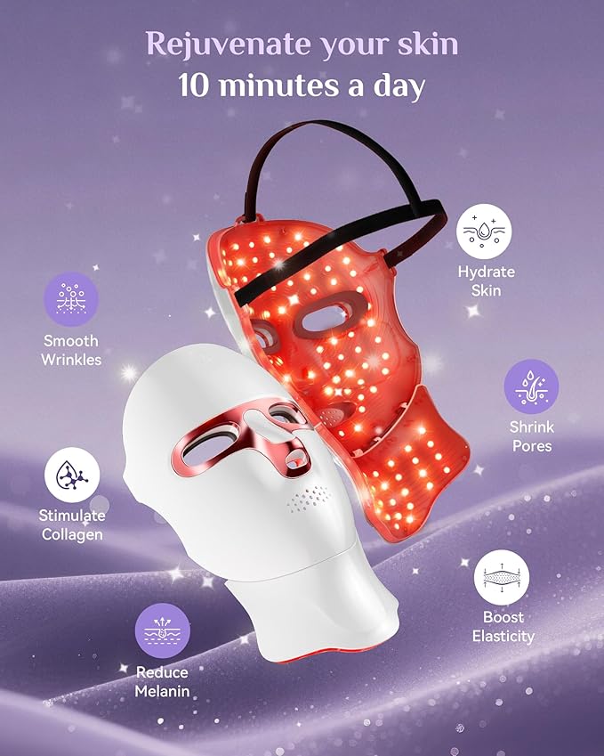 LED Light Therapy Mask Skin Care Mask, LED Red 630±5nm & NIR 830nm Wavelength for Home Use (Sakura Pink）