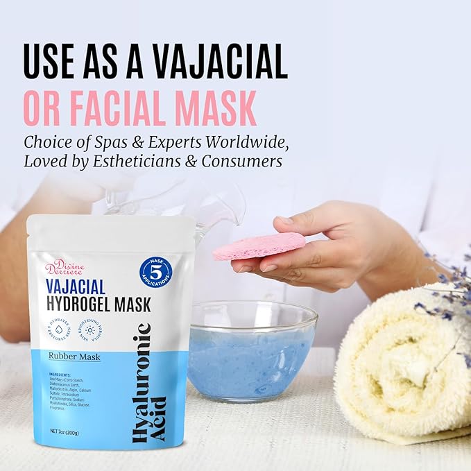 Divine Derriere Hydrogel Vajacial Mask - Premium Modeling Rubber Mask with Hyaluronic Acid, Deeply Purifying & Super Hydrating Hydro-jelly Sheet Masks, Complete Peel-Off Powder Kit
