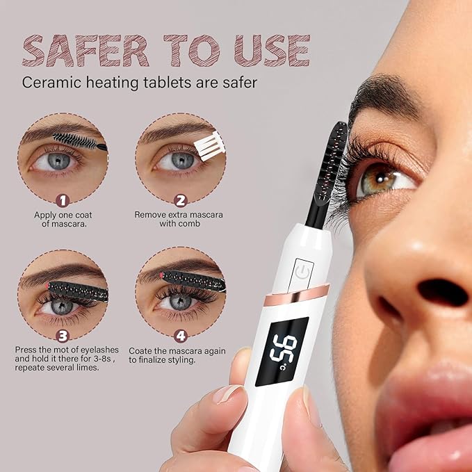ShenlanBolt Heated Eyelash Curler for Women, Electric Lash Curler with 10s Fast Heating, 4 Adjustable Temp (65°C-95°C), 24H Curl, USB-C Rechargeable, Ergonomic Design, Travel-Friendly Makeup Tool Gift