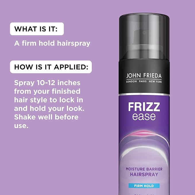 John Frieda Frizz Ease Moisture Barrier Hairspray, Firm Hold Hairspray, Seals Out Moisture, Blocks Frizz, Protects Against Heat, and Keeps Hair Straight with Long-Lasting Hold, 12 Oz