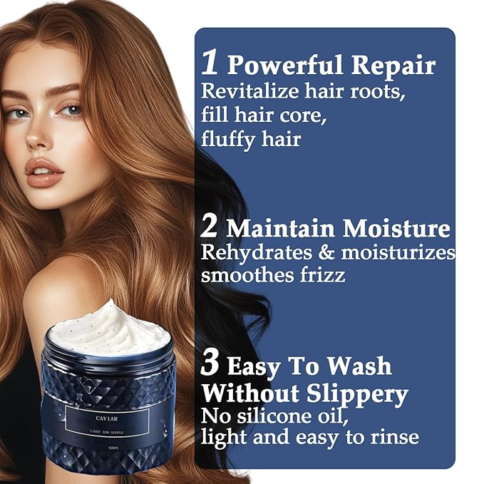 Caviar Korean Hair Mask - Korean Caviar Deep Repair Hair Mask (16.9 fl.oz.), Replenishing Moisture Hair Masque | Replenishes Dry, Coarse, Damaged Hair (1 PC)