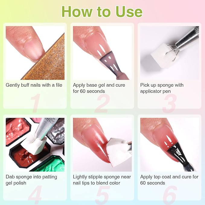 GELLAKTIK 12 Color Patting Nail Gel Polish, Ombre Painting Gel Palette French Gradient Gel Nail Blush Blooming UV/LED Curing for Gradient Nails, Beginner Friendly DIY Manicure Set
