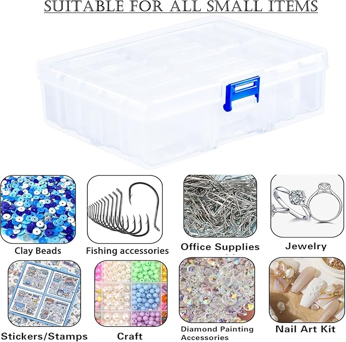 SJZQ Small Bead Organizers, 15-Piece Plastic Storage Cases with Hinged Lid – Clear Mini Craft Supply Box for Beads, Jewelry, Nails, Rhinestones & DIY Accessories