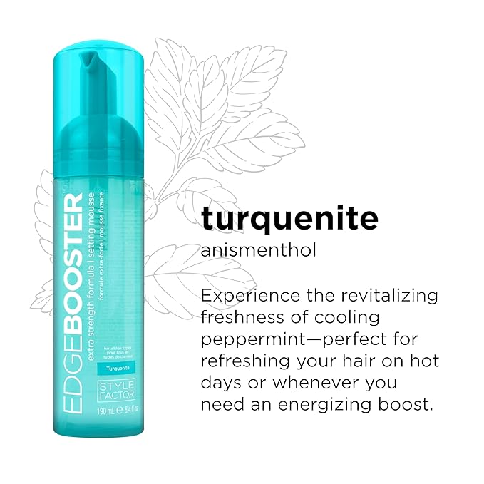 Style Factor EDGE BOOSTER Extra Strength Setting Mousse Travel Size – Frizz Control, Extra Volume, and Conditioning – 2.5oz Turquenite Mousse for Curly Hair