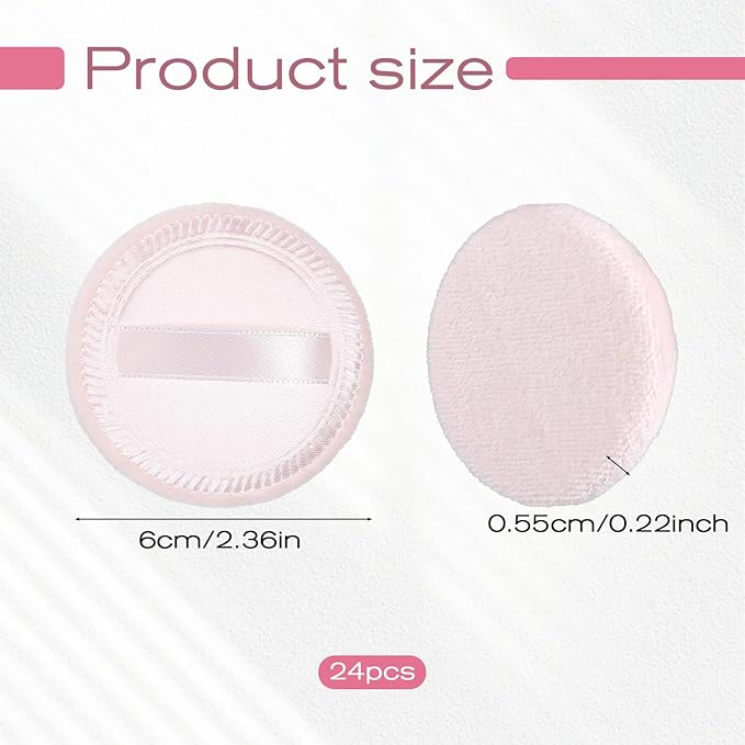 cobee 24 Pcs Round Powder Puffs, Makeup Powder Puff Soft Velour Makeup Pad With Ribbon, Setting Powders Puff Facial Make Up Eyeshadow Concealer Cosmetics Sponge Women(Skin tone and pink)