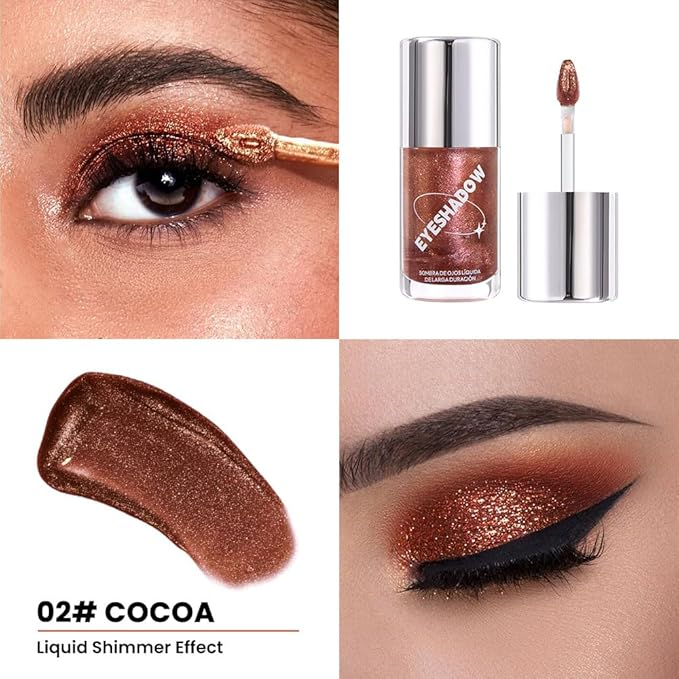 SUAKE Liquid Sparkling Glitter Eye Shadow – Rose Gold Cherry Eyeshadow, Eyeliner, Eyelid Shimmer Highlight Makeup, Highly Pigmented sombra de para ojos,Waterproof Quick-Drying (02Cocoa#)