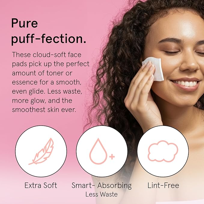 grace & stella Face Pads for Toner, Essence, and DIY Mask (100 Count) - Soft, Lint-Free Makeup Remover Pads - Durable Facial Pad for Skincare - Vegan, Cruelty-Free