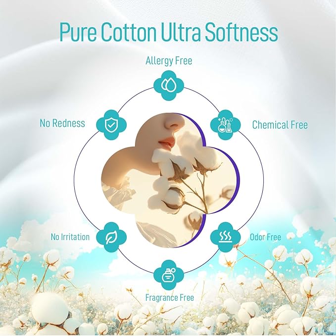 PureSoftness Luxuriously Soft Disposable Face Towel, 100% Cotton, Extra Large 12" x 10" Ultra Soft Dry Wipe for Face Wash, Makeup Remover, Bio-Based Towelette for Sensitive Skin 320 Count (4 Pack)