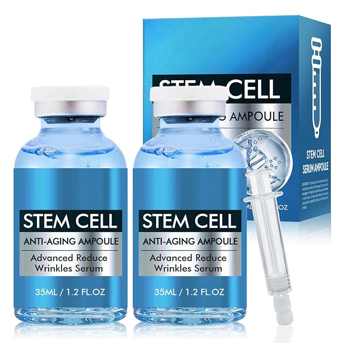 Stem Cell Serum for Face, Anti Aging Face Serum to Smooth Wrinkles, Intensive Repair Ampoule for Hydration and Revitalization, 2 Count