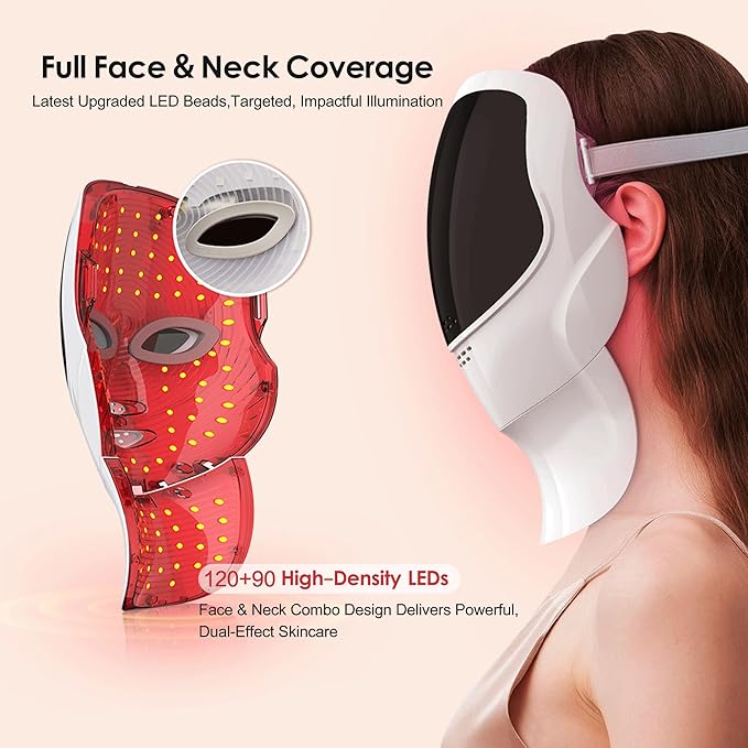 Red Light Therapy Mask for Face & Neck, LED Face Mask Infrared Light Therapy for Wonem & Men, 120 LEDS 7 Modes Rechageable for Wrinkles, Fine Lines, Dark Spots Skincare Device