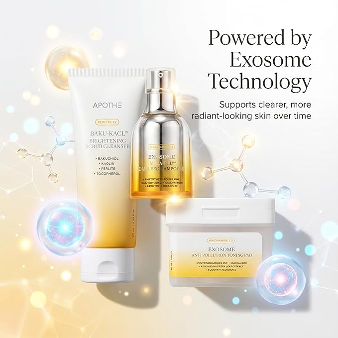 APOTHE Exosome Brightening 3-in-1 Skincare Set – Cleanser, Toning Pads & Dark Spot Ampoule, WInter Gifting Bundle